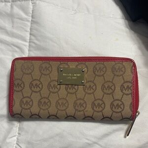 Michael Kors Tan and Red Zip Wallet